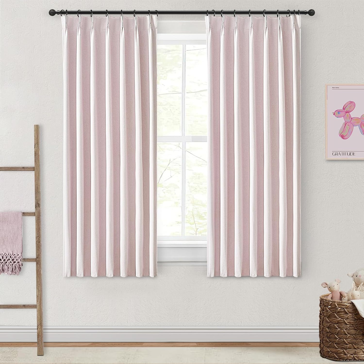 Pale Pink Blackout Kitchen Curtains for Small Windows 45 Inch