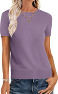 Womens Short Sleeve Wool Blend Crew Neck Sweater - Versatile Work Top