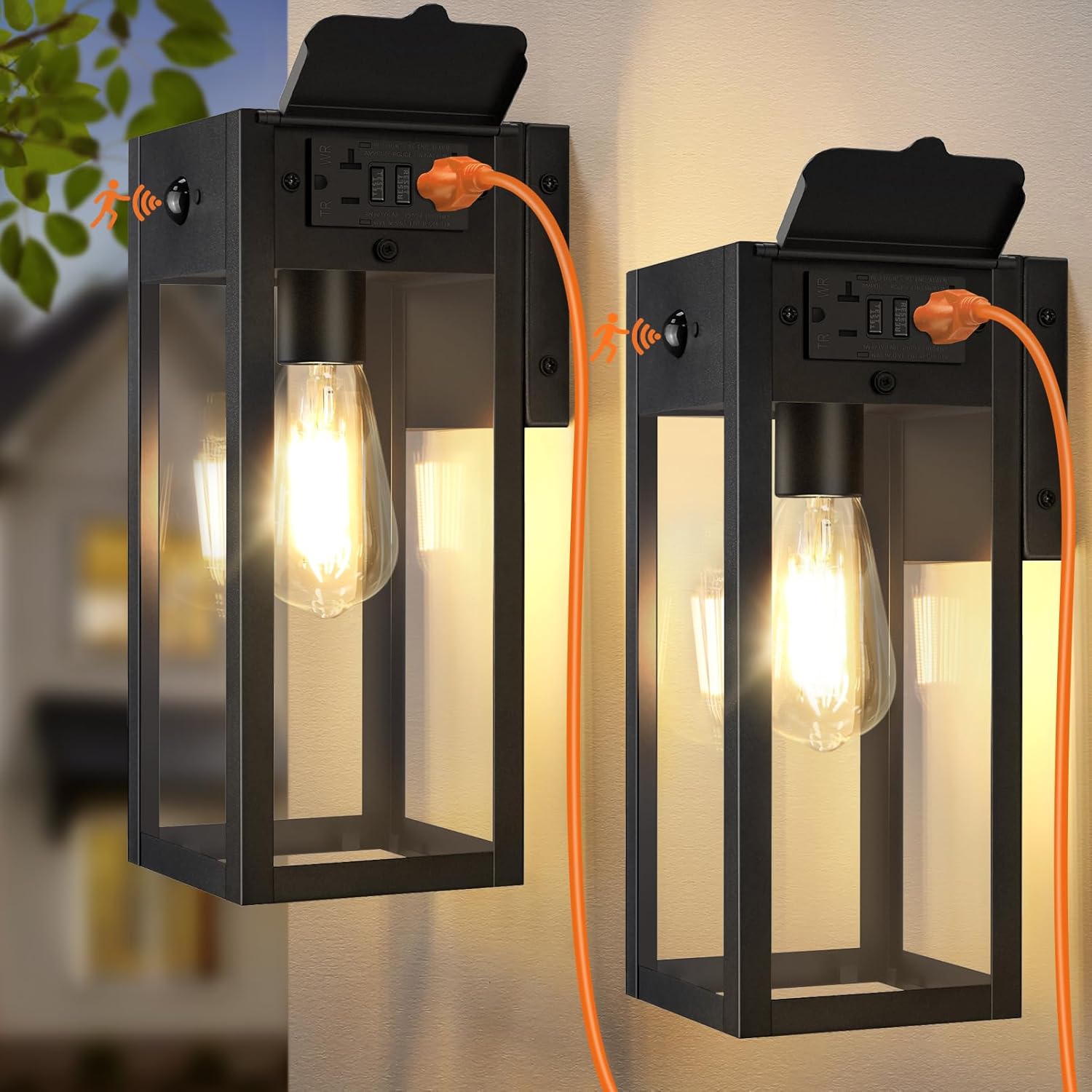 2 Pack Porch Lights with GFCI Outlet for Outdoor Use