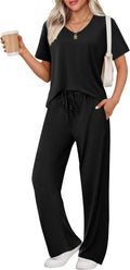 Ekouaer Womens Ribbed Knit Lounge Set - Soft Two-Piece Pajama Match