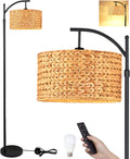 Floor Lamp for Living Room Bedroom Farmhouse Arc Rattan Boho - Remote