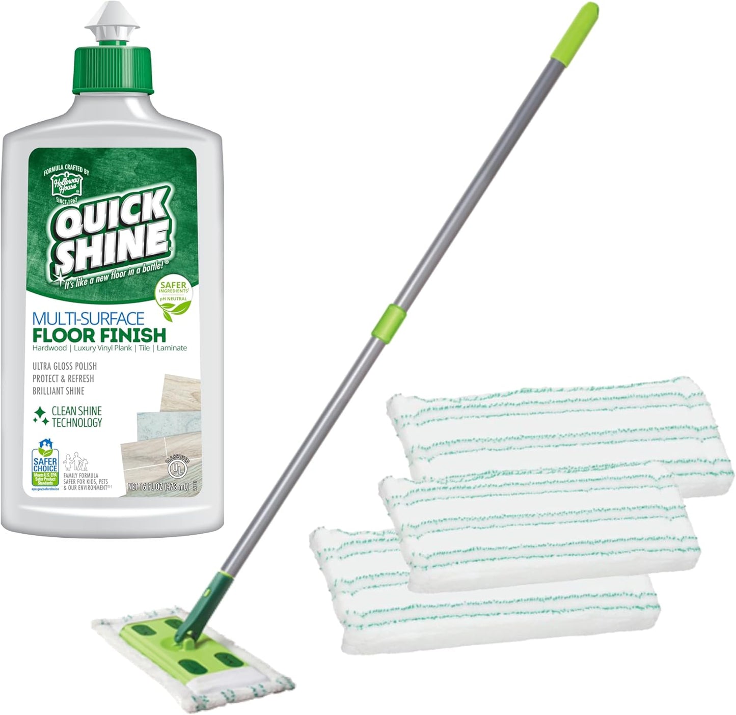 Quick Shine Multi Surface Floor Clean Mop Kit for Easy Cleaning