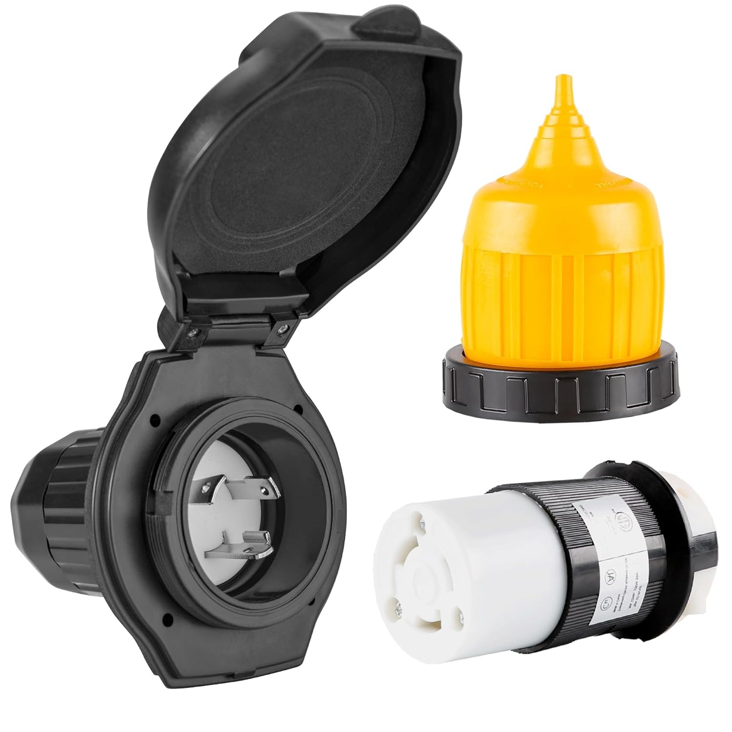 30 AMP RV Power Inlet Receptacle with Weatherproof Cover Boot