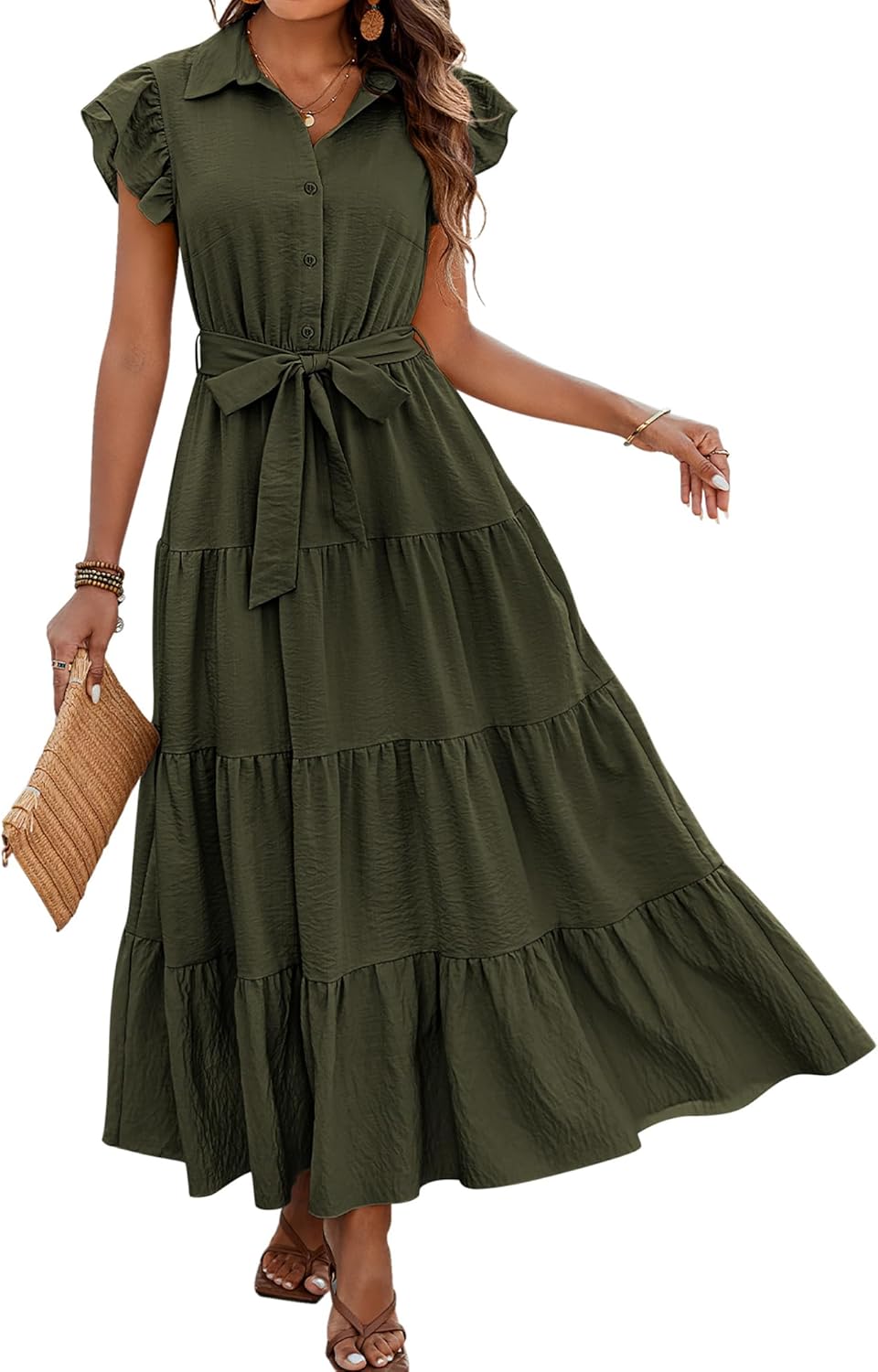 Dowerme Women's Summer Casual Dresses with Pockets and Ruffles