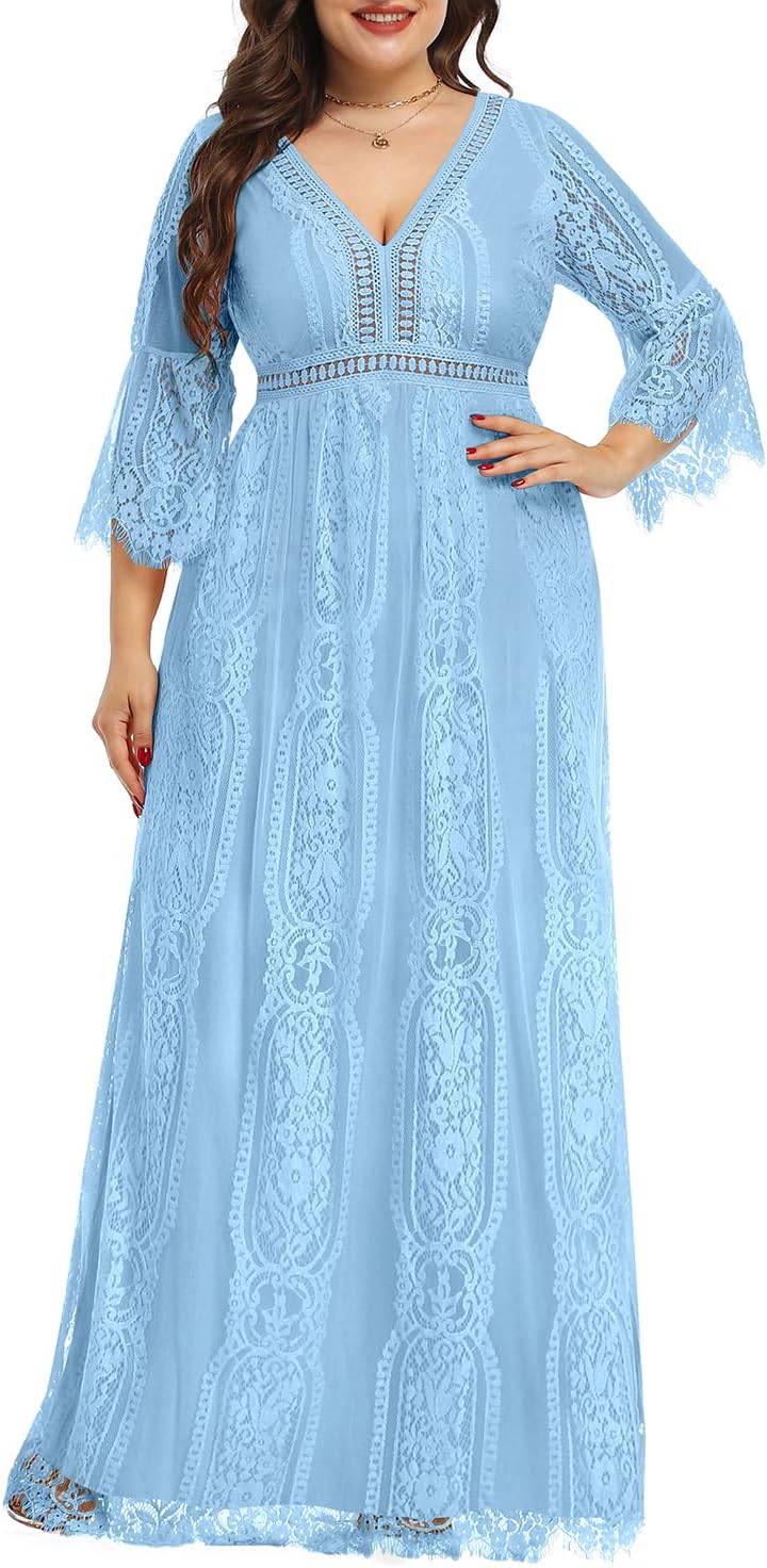 Plus Size Wedding Dress Boho - Elegant Maxi Bridal Shower Dress