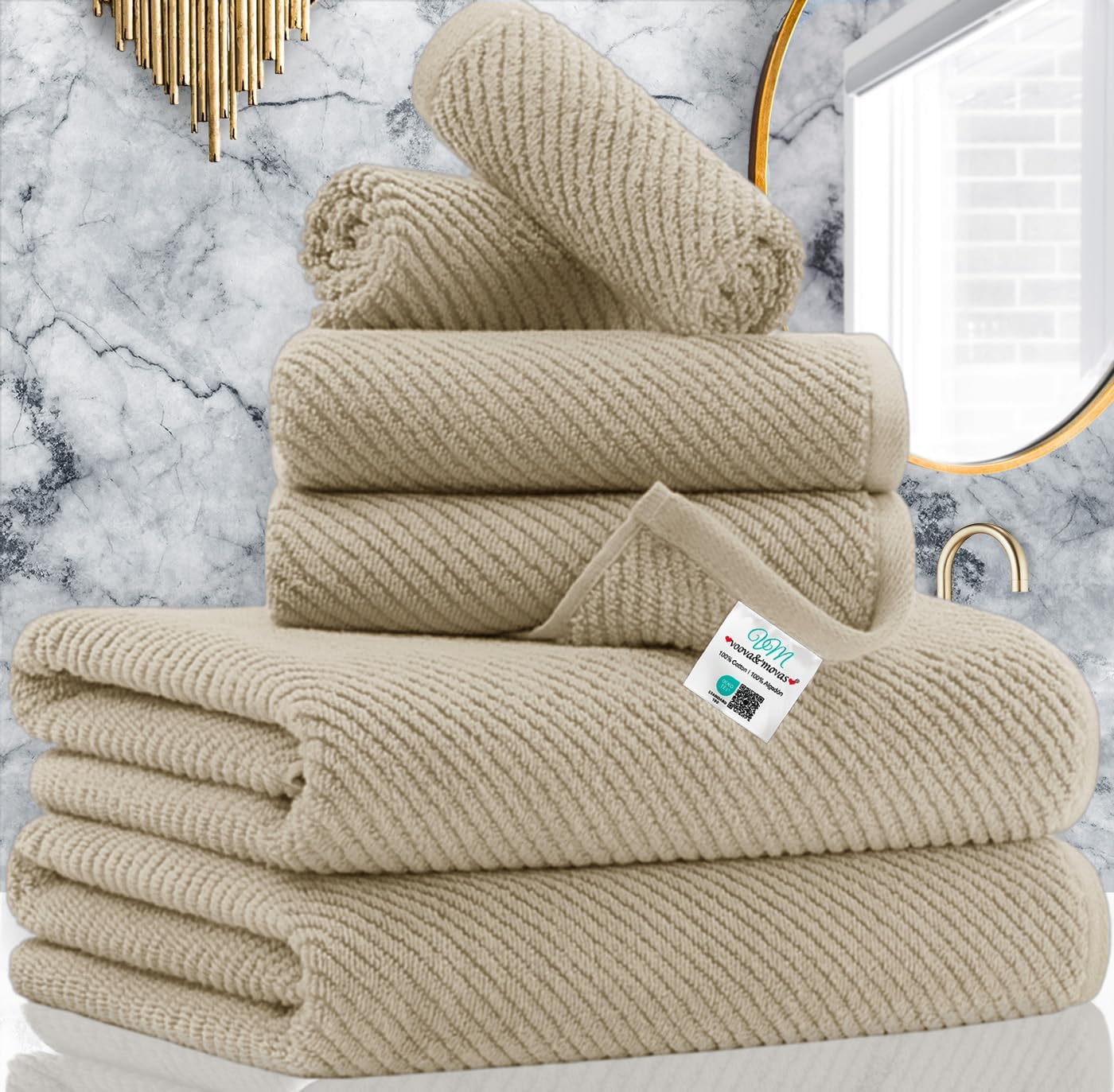 Luxurious 100% Cotton Tan Bath Towels Set for Ultimate Comfort