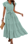 Women's Summer Casual Maxi Dress V Neck Ruffle Sleeve - Flowy 2025