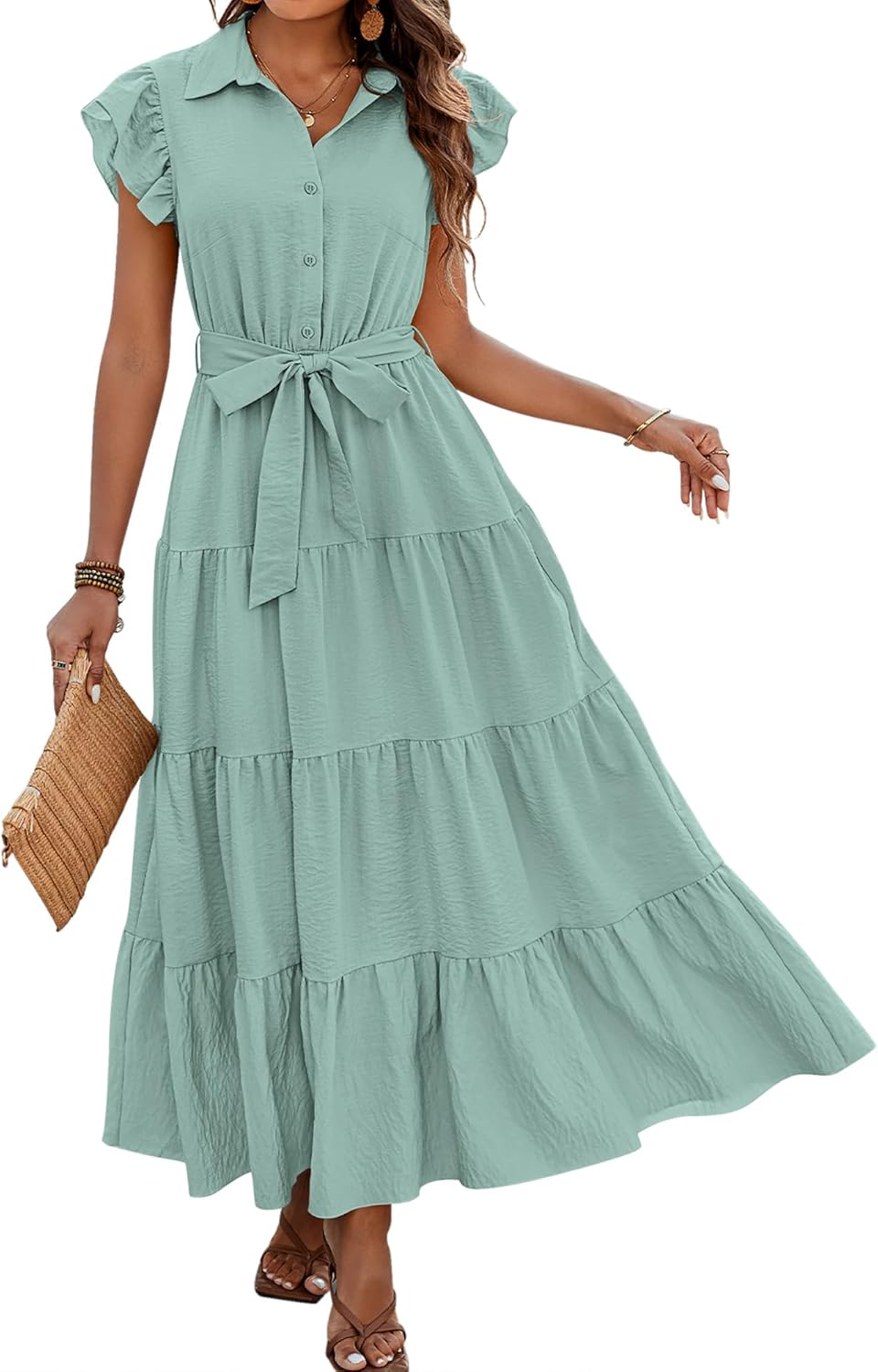 Dowerme Women's Summer Casual Dresses with Ruffle Sleeves