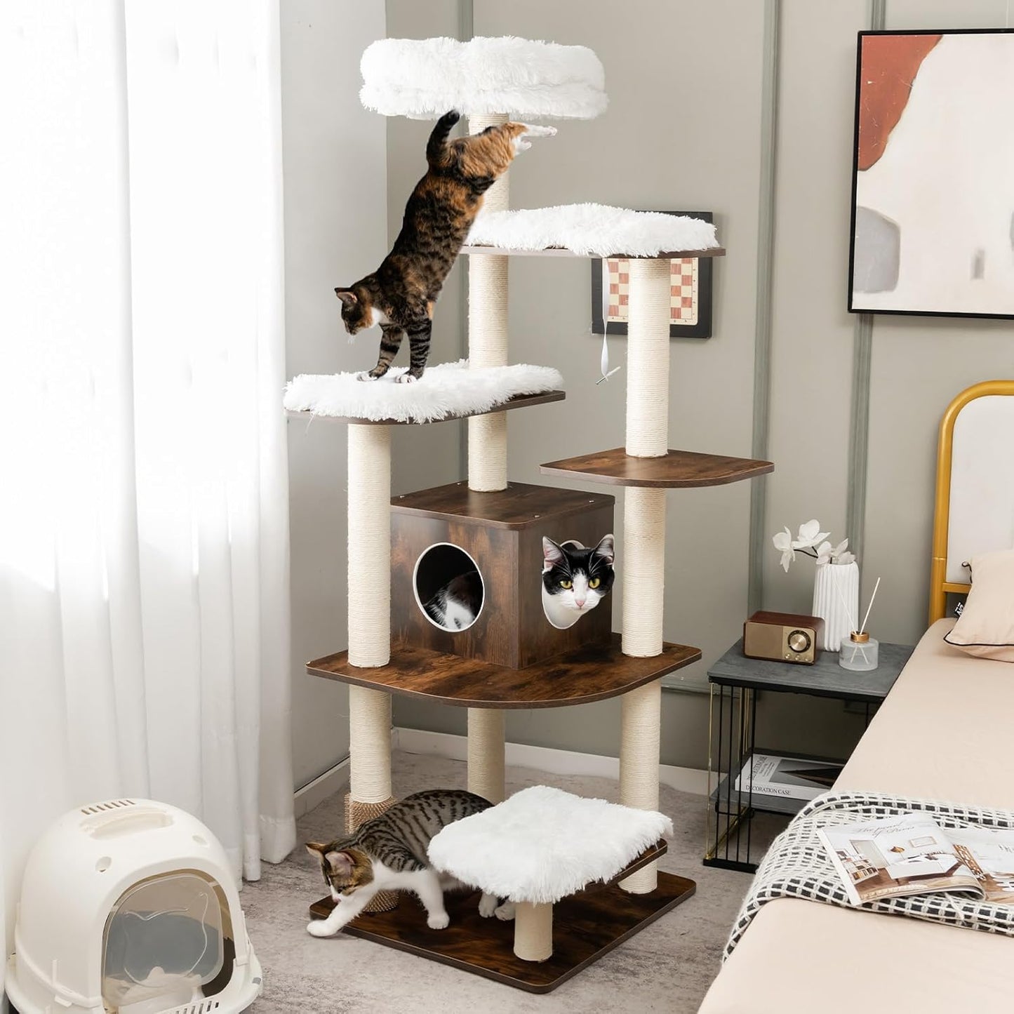 71-Inch Tall Cat Tree with Multi-Layer Platform for Large Cats