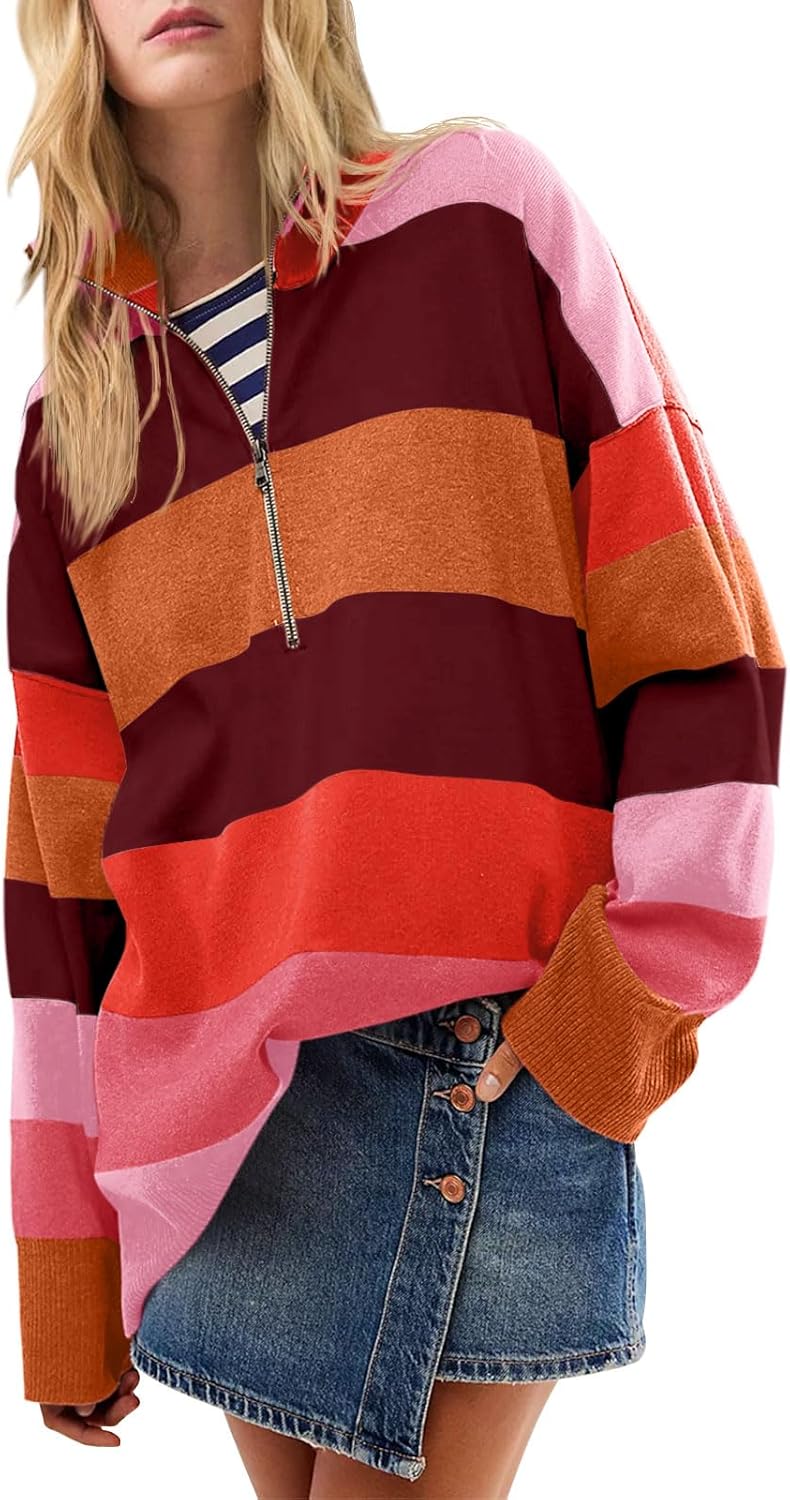 Yousify Oversized Womens Sweaters with Half Zipper Turtleneck