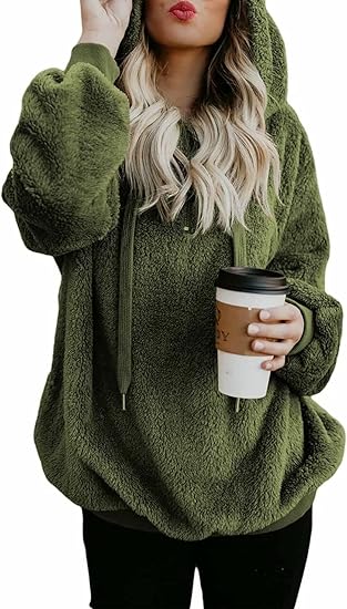 Dokotoo Womens 2023 Fashion Fuzzy Warm Casual Hooded Sweatshirt