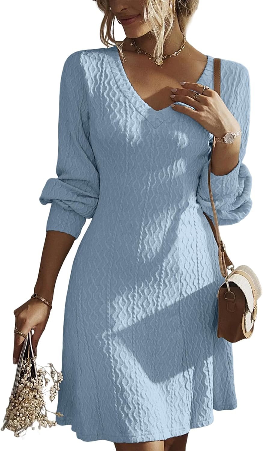 Trendy V Neck Knit A Line Long Sleeve Dress for Fall Weddings