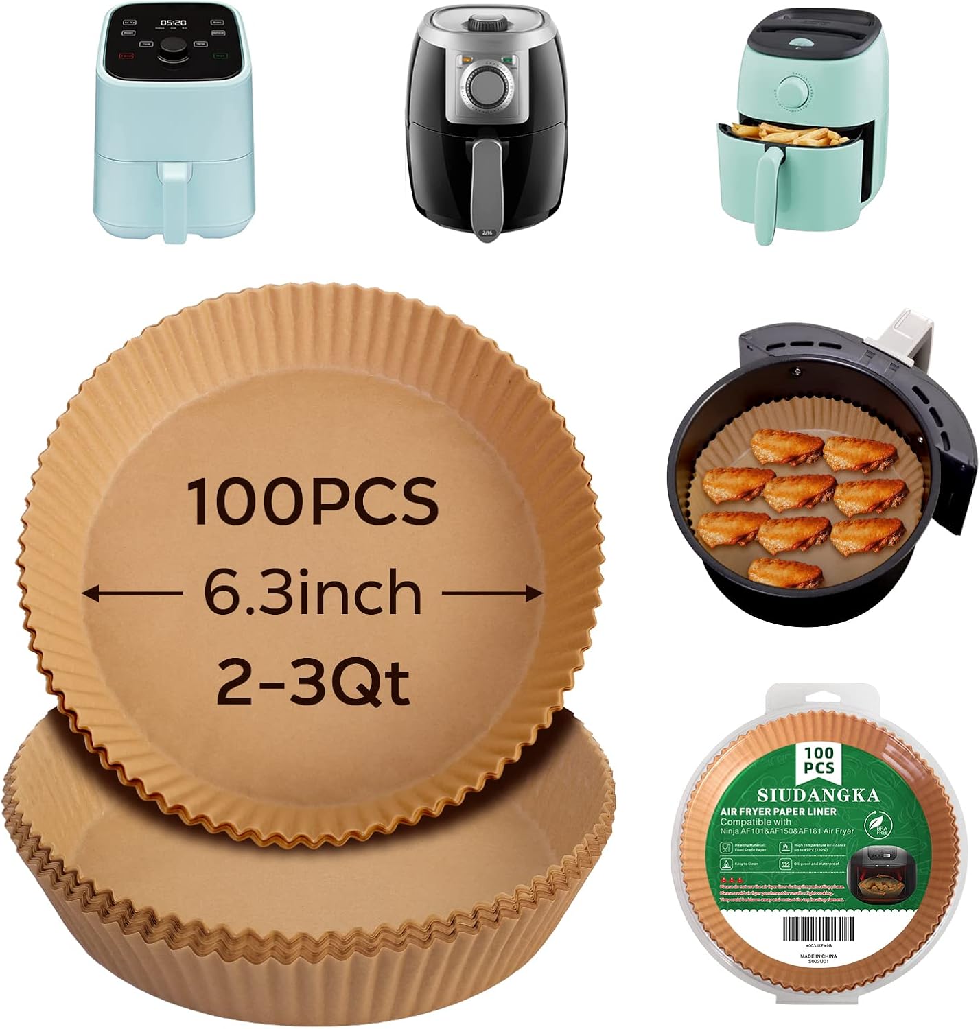 Non-Stick 2qt Air Fryer Liners - 100 Pcs