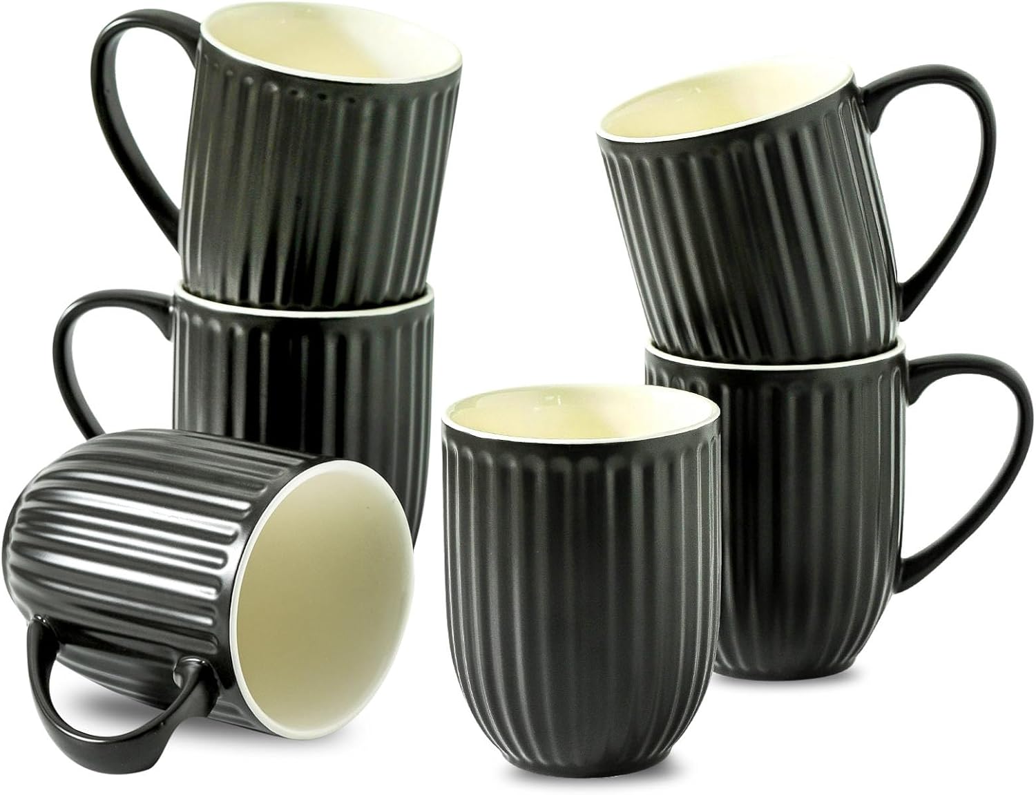 Hasense Coffee Mugs Set of 6 - Elegant Ribbed Design for Coffee