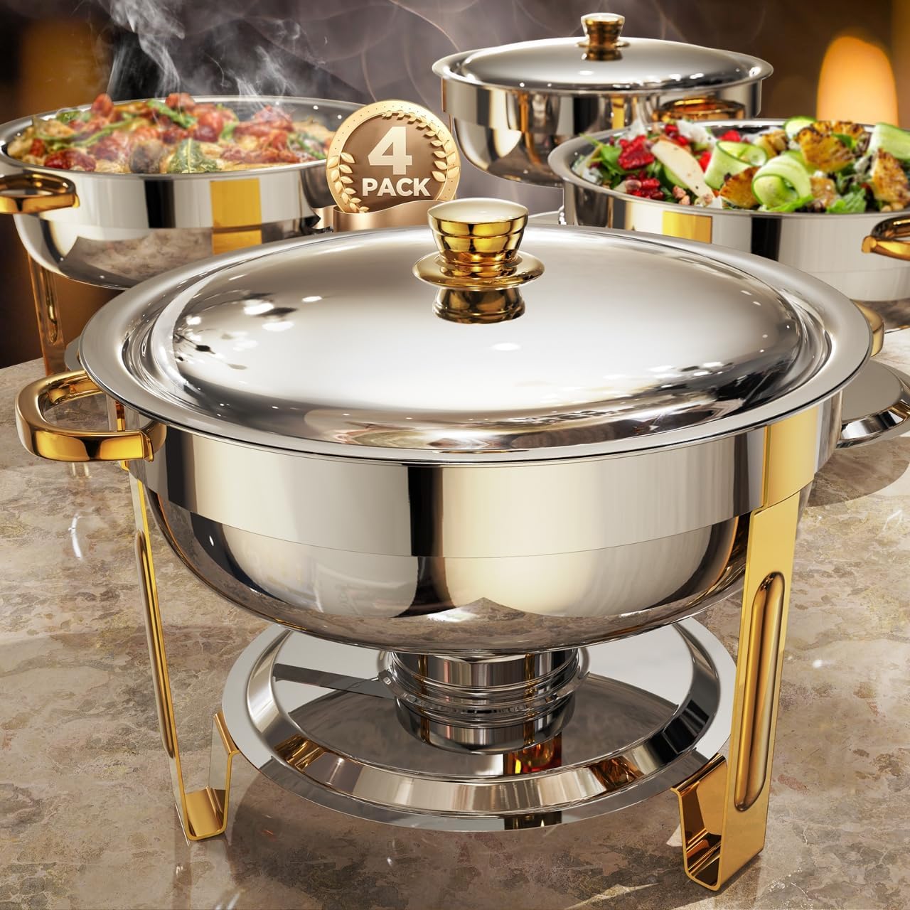 Chafing Dishes for Buffet 4 Pack, Elegant Food Warmers Set