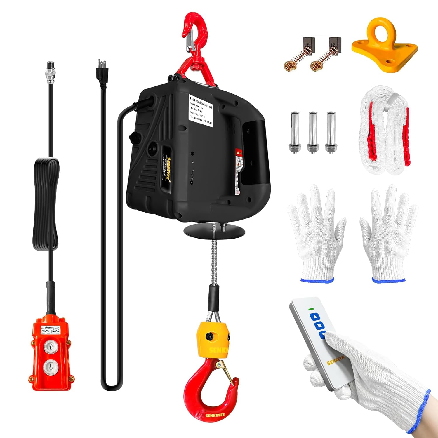 Power Electric Portable Hoist Winch 1100LBS for Lifting Tasks
