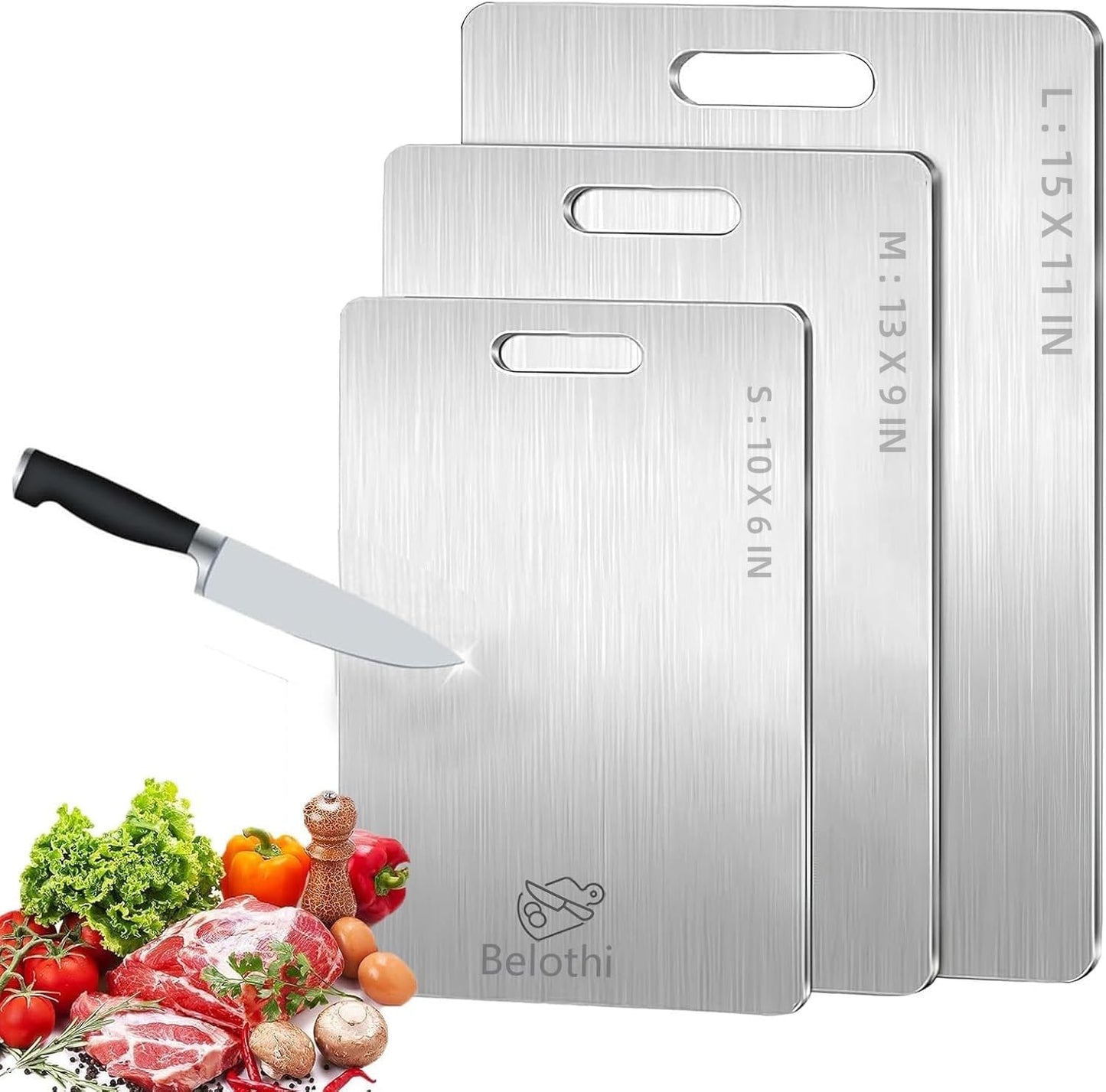 Stainless Steel Cutting Board Set - 3 Durable Kitchen Boards