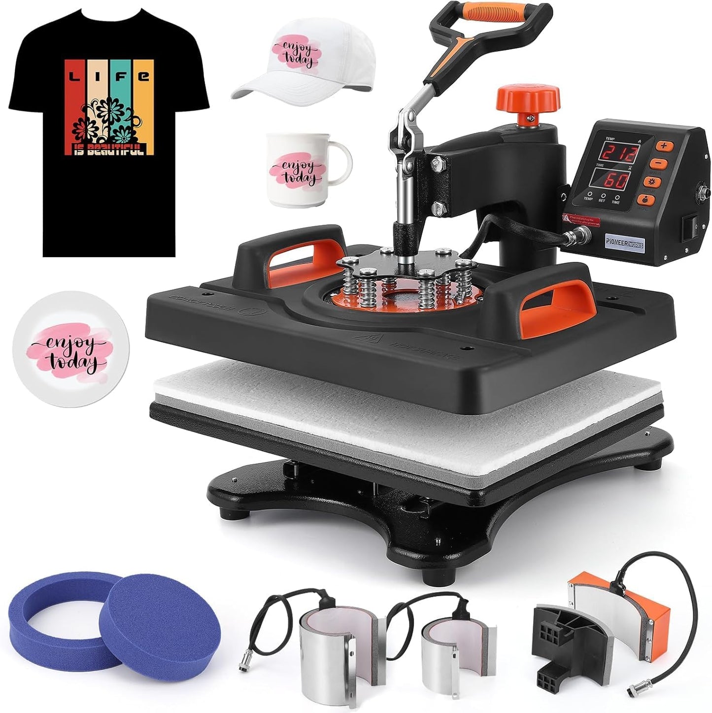 PioneerWorks 6 in 1 Heat Press Machine for T-Shirts and More