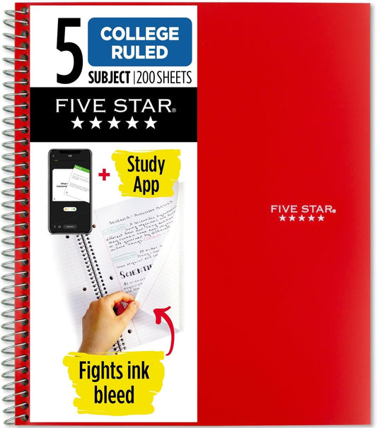 Five Star 5-Subject Notebook - Ink Bleed Protection