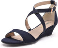 DREAM PAIRS Women's Low Wedge Sandals Ankle Strap - Stable 2in Heel