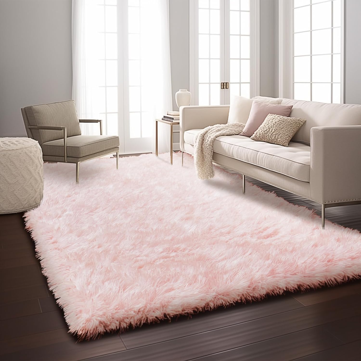 Ophanie 5x8 Light Pink Rugs for Living Room, Soft Plush Shag