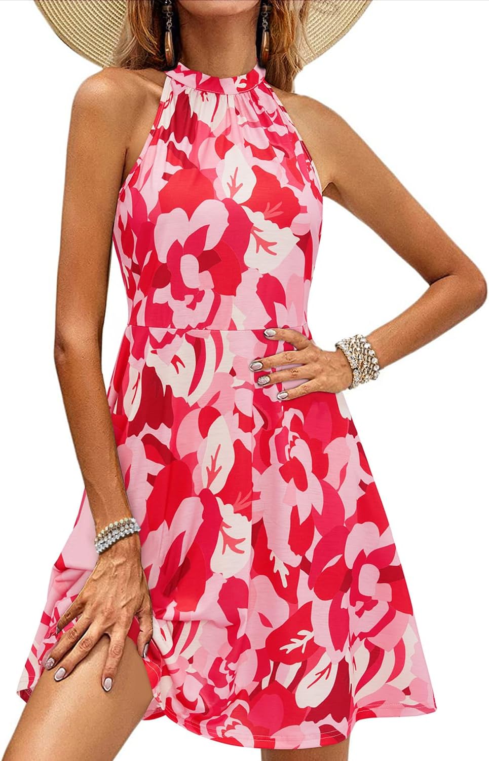 OUGES Women's Halter Neck Floral Summer Casual Sundress Review