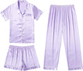 Silk Pajamas for Women 3-Piece Satin PJ Set - Soft Short Sleeve
