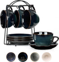 SIDUCAL Espresso Cups Set of 4 8oz Porcelain with Saucers and Holder