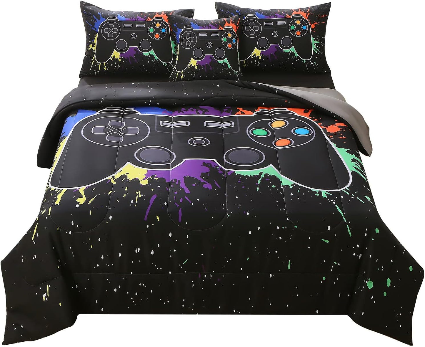 JQinHome Twin Gamer Comforter Set for Boys & Girls - 6 Piece