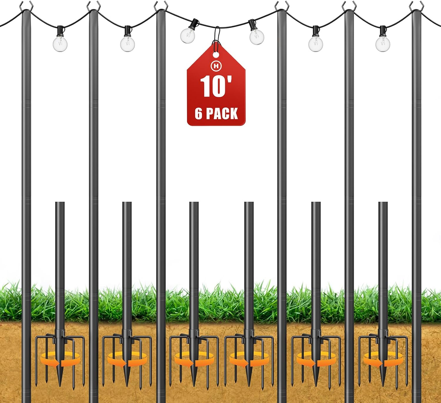 String Light Poles for Outside, Adjustable 10ft Metal Poles