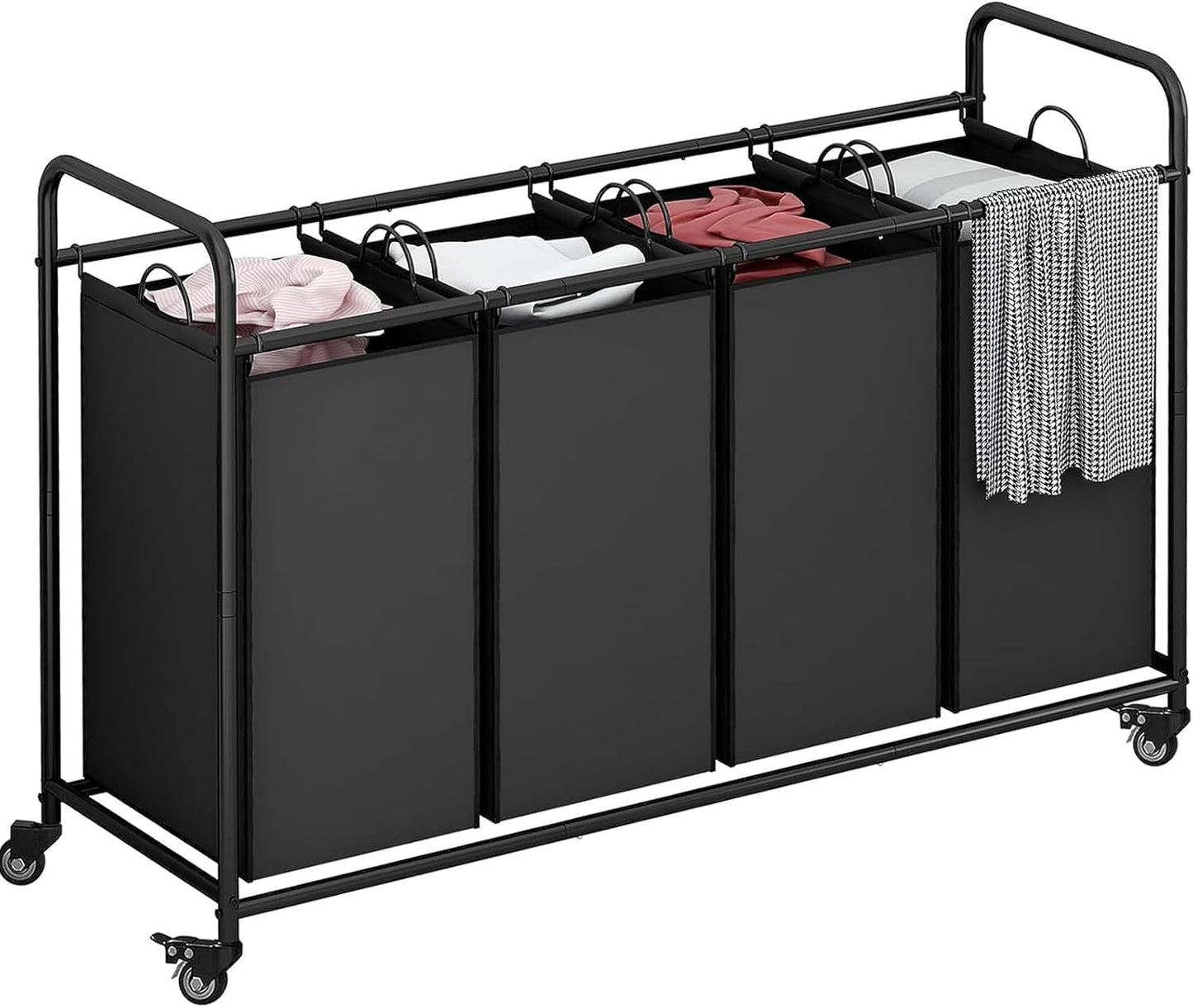 Laundry Sorter 4 Section Hamper with Heavy Duty Wheels