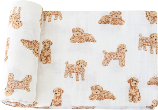 LifeTree Bamboo-Cotton Swaddle Blanket, Poodle Print, Large 47x47 - Soft & Cozy Wrap