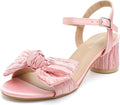 Women's Bowknot Low Chunky Heels Mules Sandals - Pleated Bridal Style