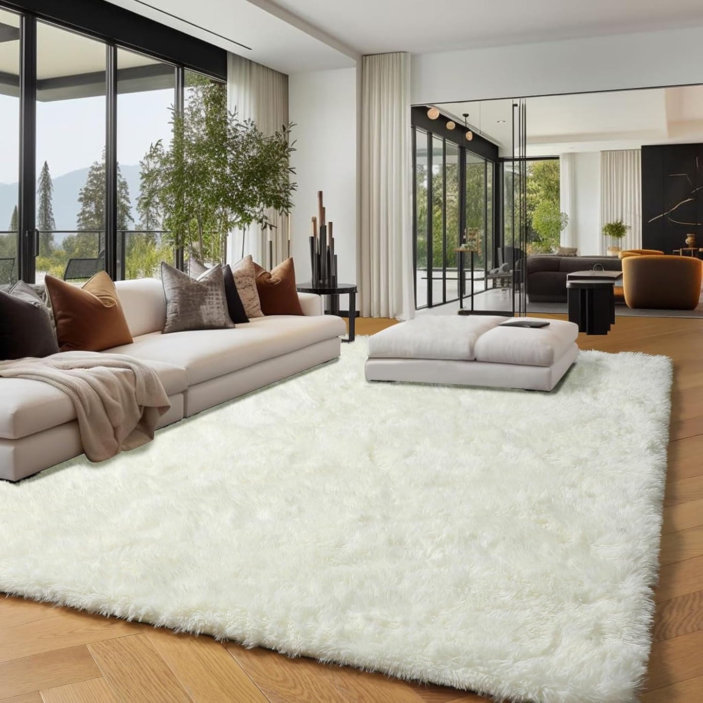 PAGISOFE White Fluffy Shag Area Rug 5x7 Ft for Cozy Spaces