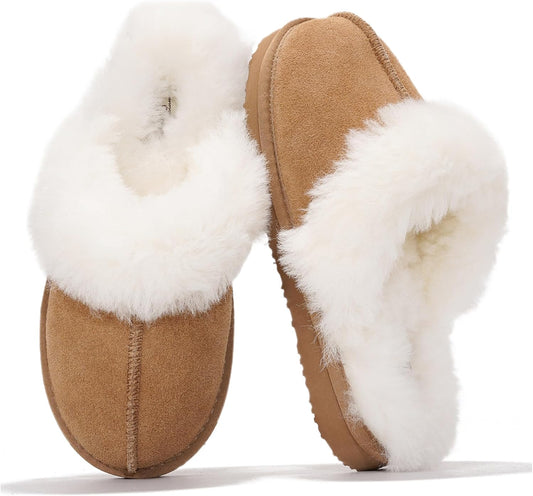 Project Cloud Genuine Leather Slippers for Women with Fur Lining