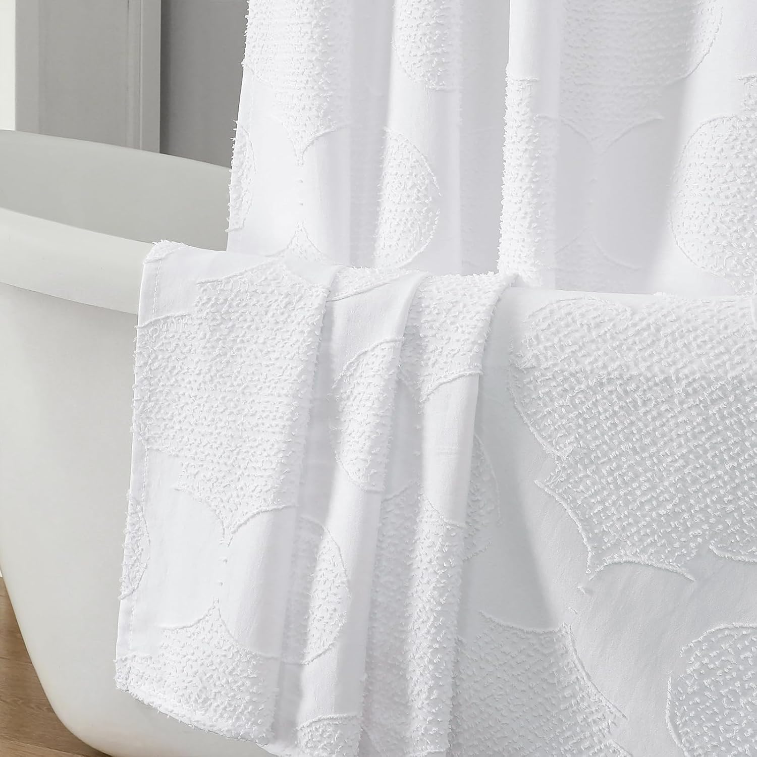 Soft Jacquard White Shower Curtain Set