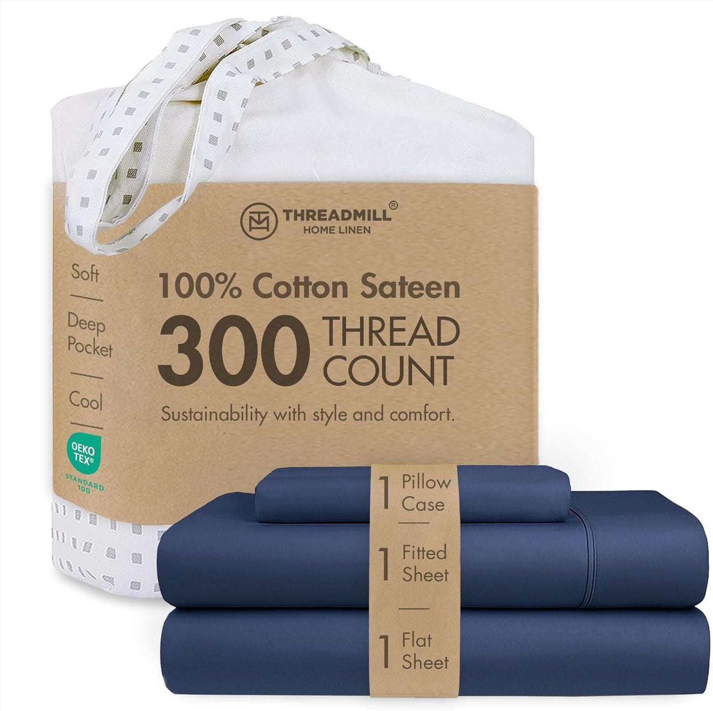 Threadmill Cotton Twin Sheet Set for Cozy Sleep with Deep Pockets