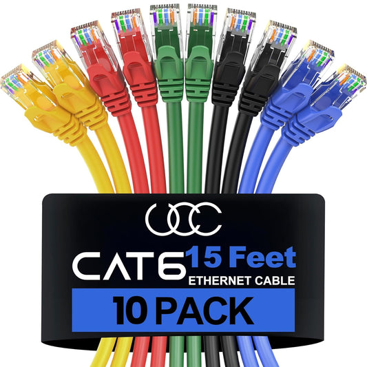10-Pack Ultra Clarity Cat 6 Ethernet Cables - 15 FT High-Speed Networking Solution