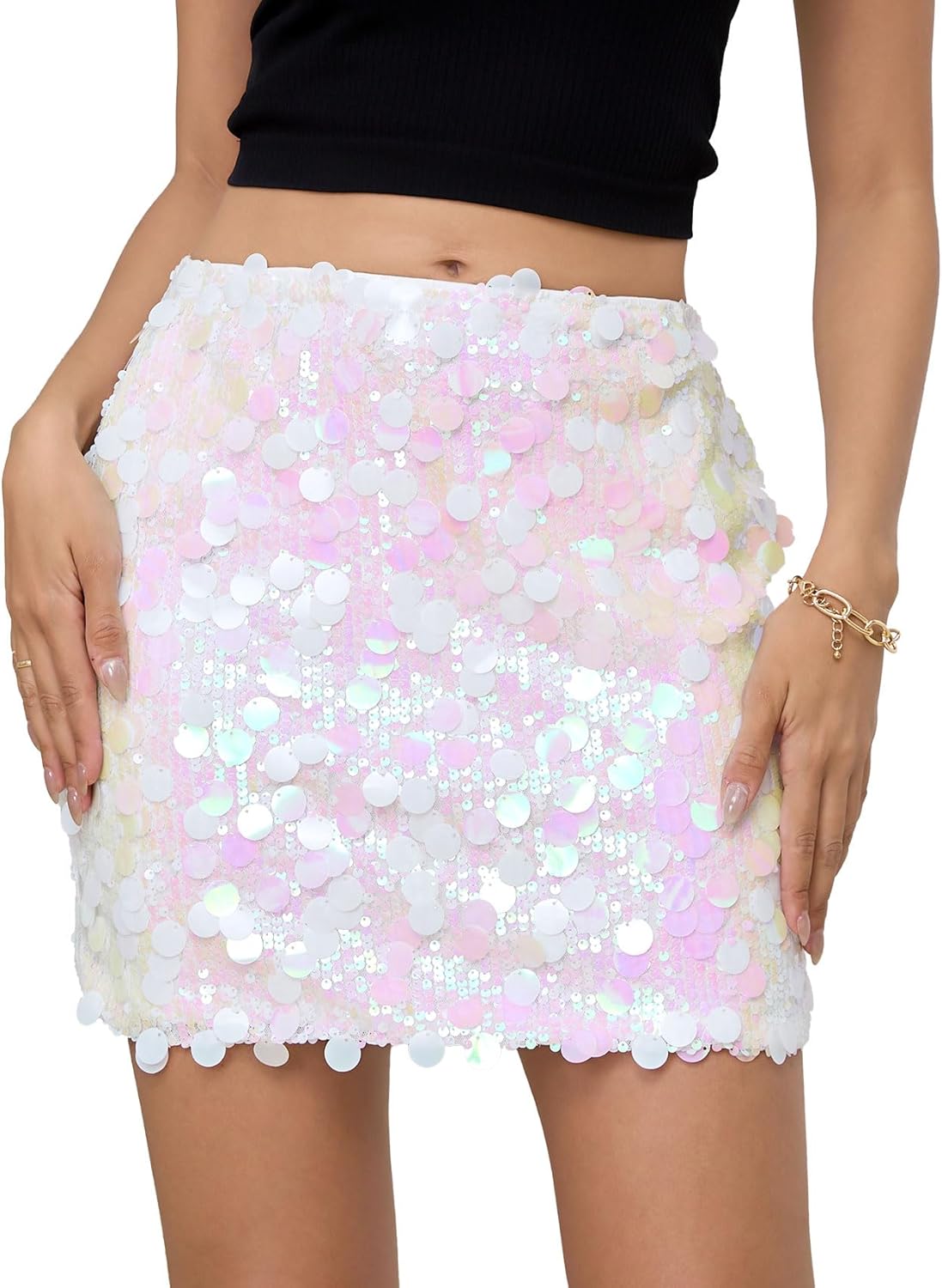 KASBAH Sequin Mini Skirt for Women - Sparkly Bodycon Glam