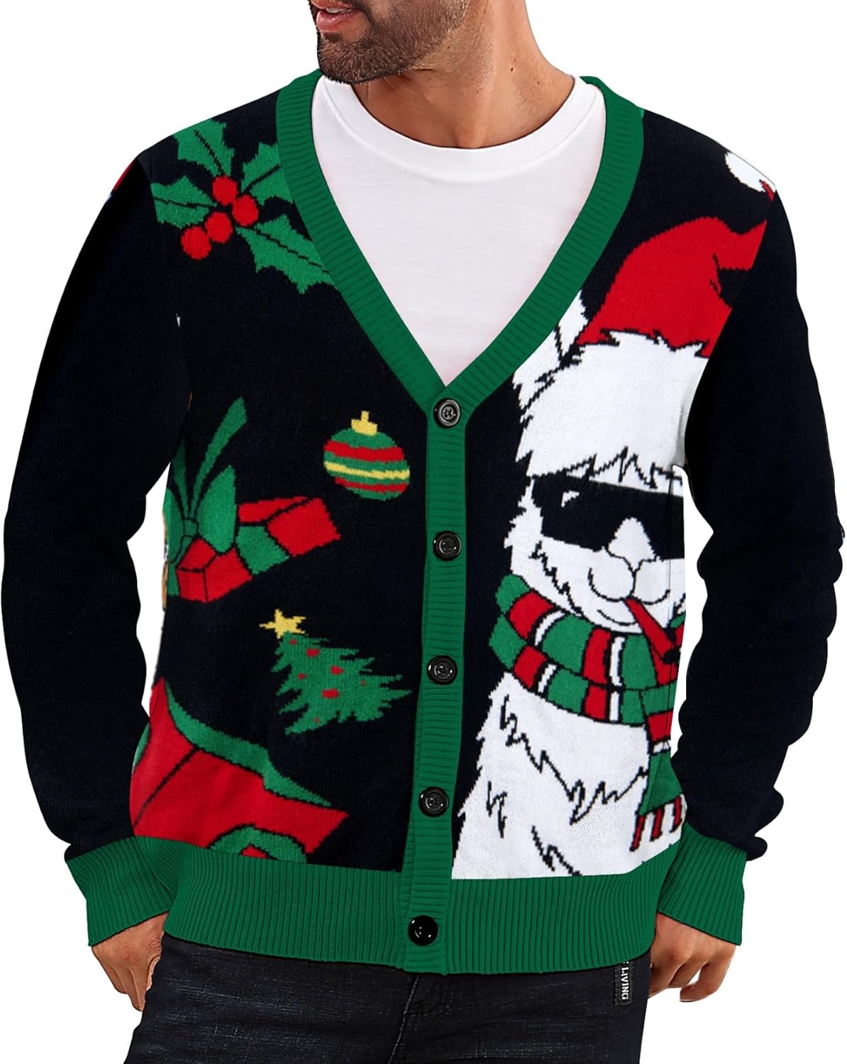 Men's Christmas Cardigan Sweater V Neck with Festive Design