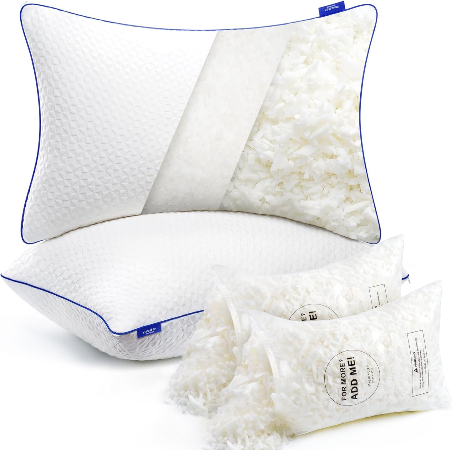 Adjustable Firm Memory Foam Pillows x2