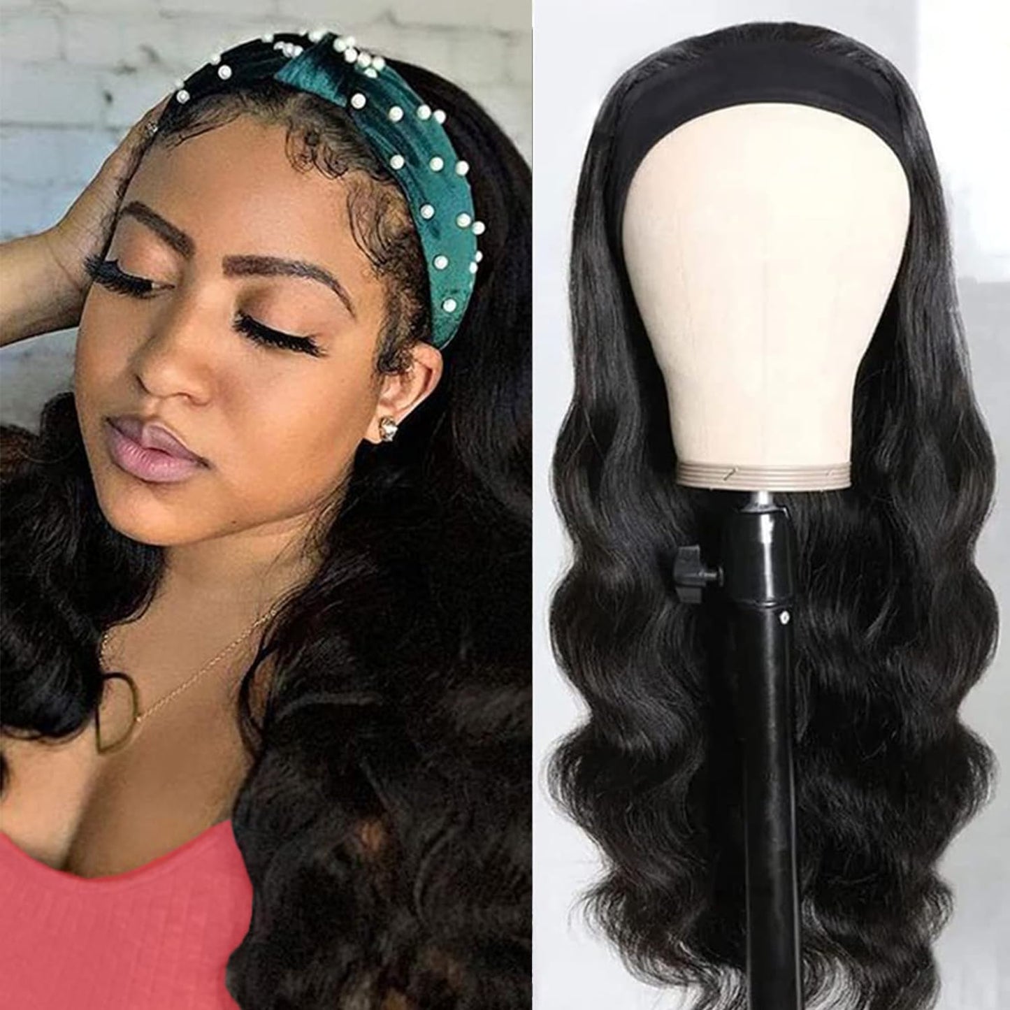 Headband Wig Human Hair 16-Inch Body Wave Glueless Wig