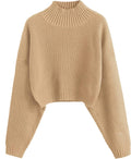 Cropped Turtleneck Sweater Lantern Sleeve Ribbed Knit - Cozy Crop such