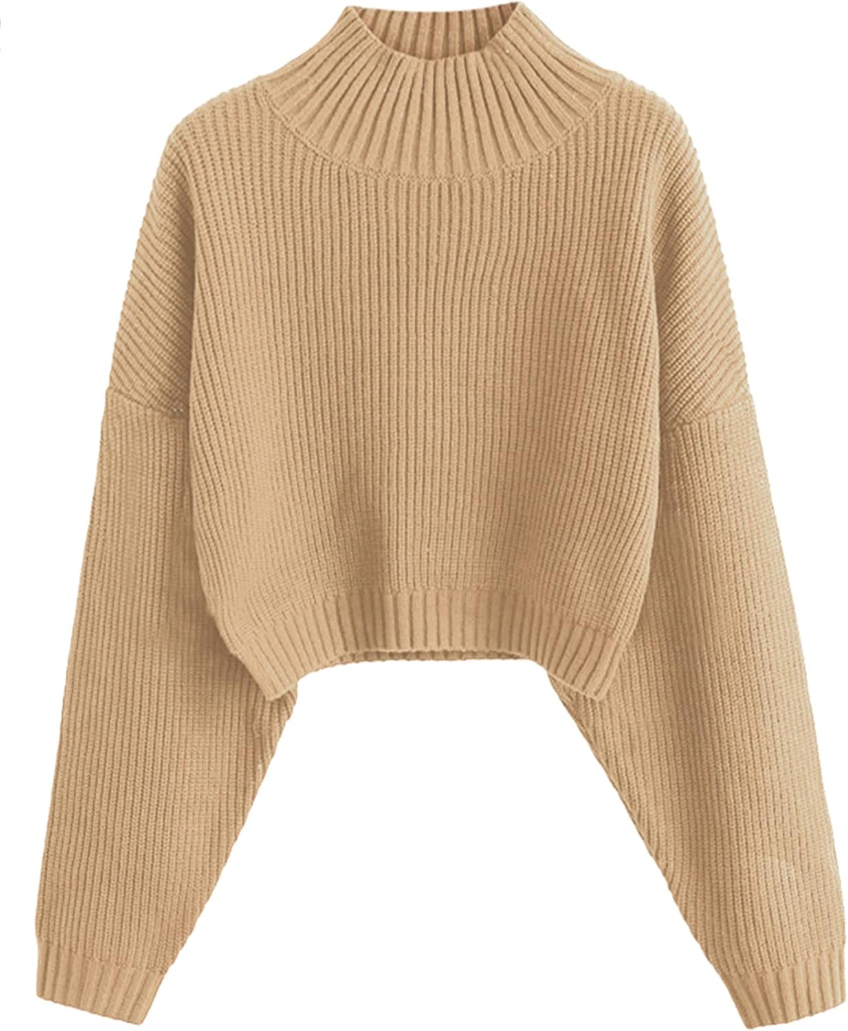 Cropped Turtleneck Sweater for Women with Lantern Sleeves