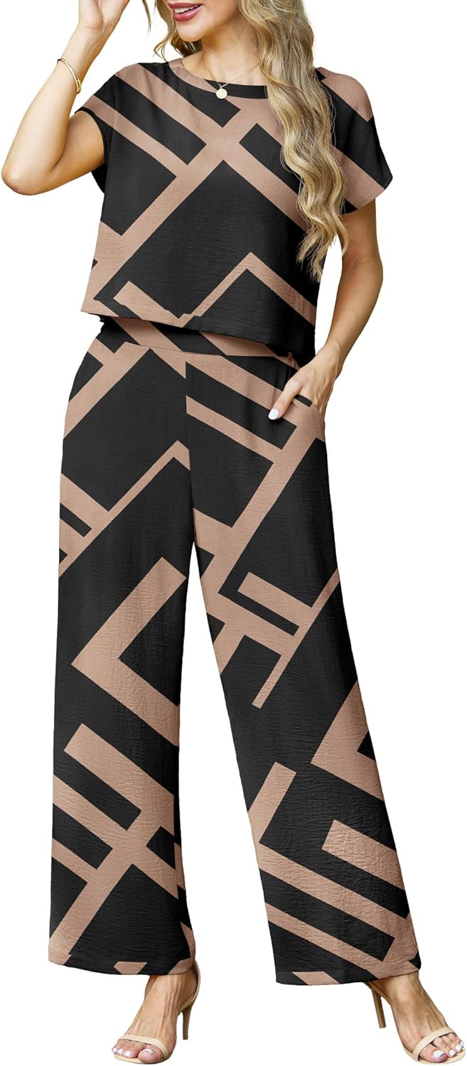 Lepunuo 2 Piece Sets for Women Summer Cap Sleeve Crop Top