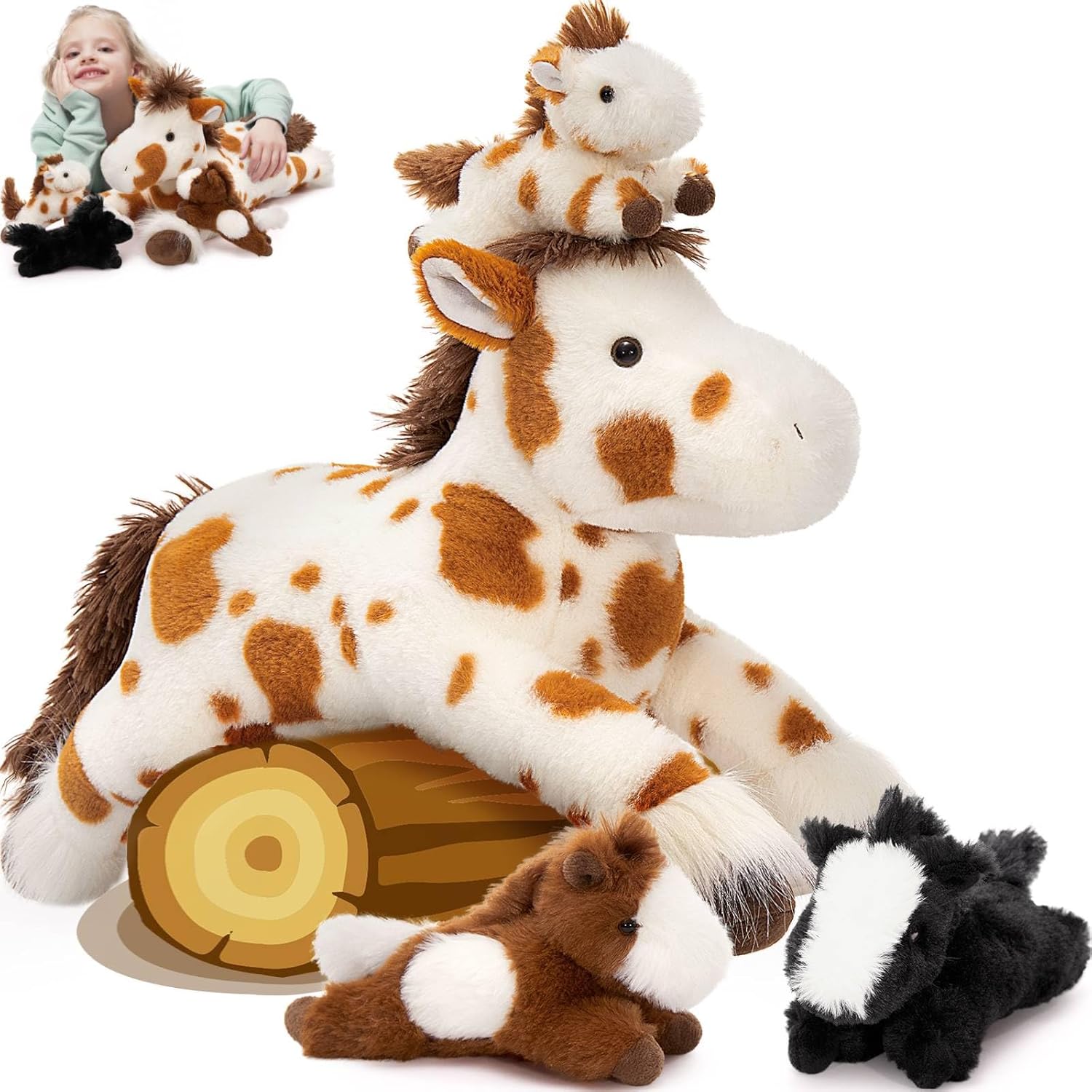 MaoGoLan Horse Plush Stuffed Animal Set with Mommy and Babies