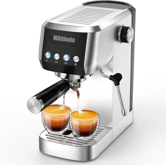 20Bar Espresso Maker: Compact Stainless Steel, Frother for Home & Office, Mattinata