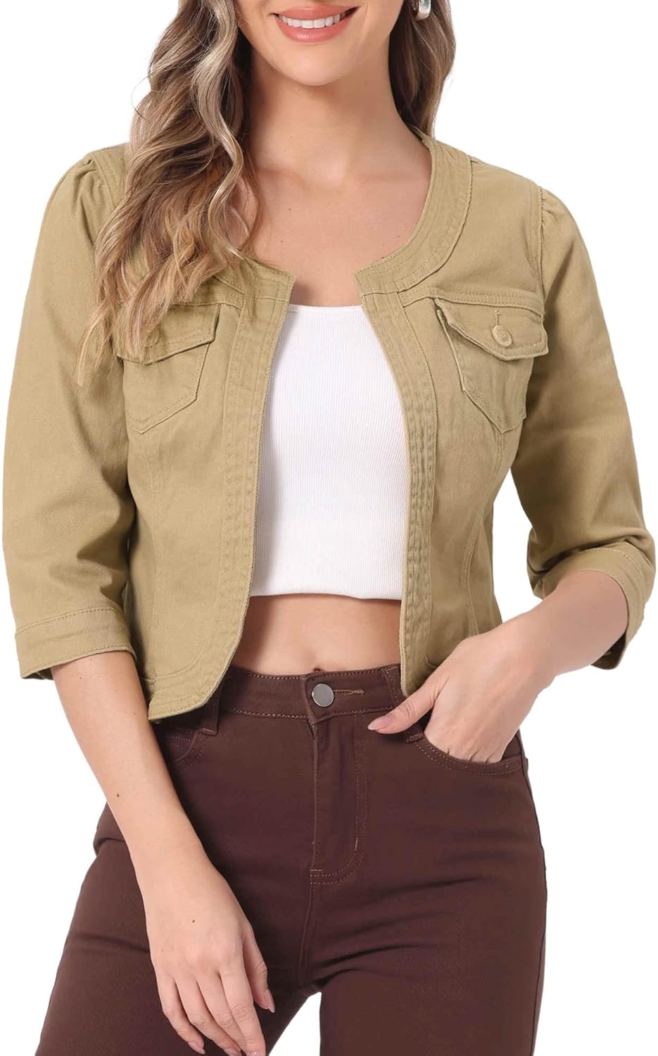 Collarless Denim Jacket for Women by Allegra K - Stylish Crop
