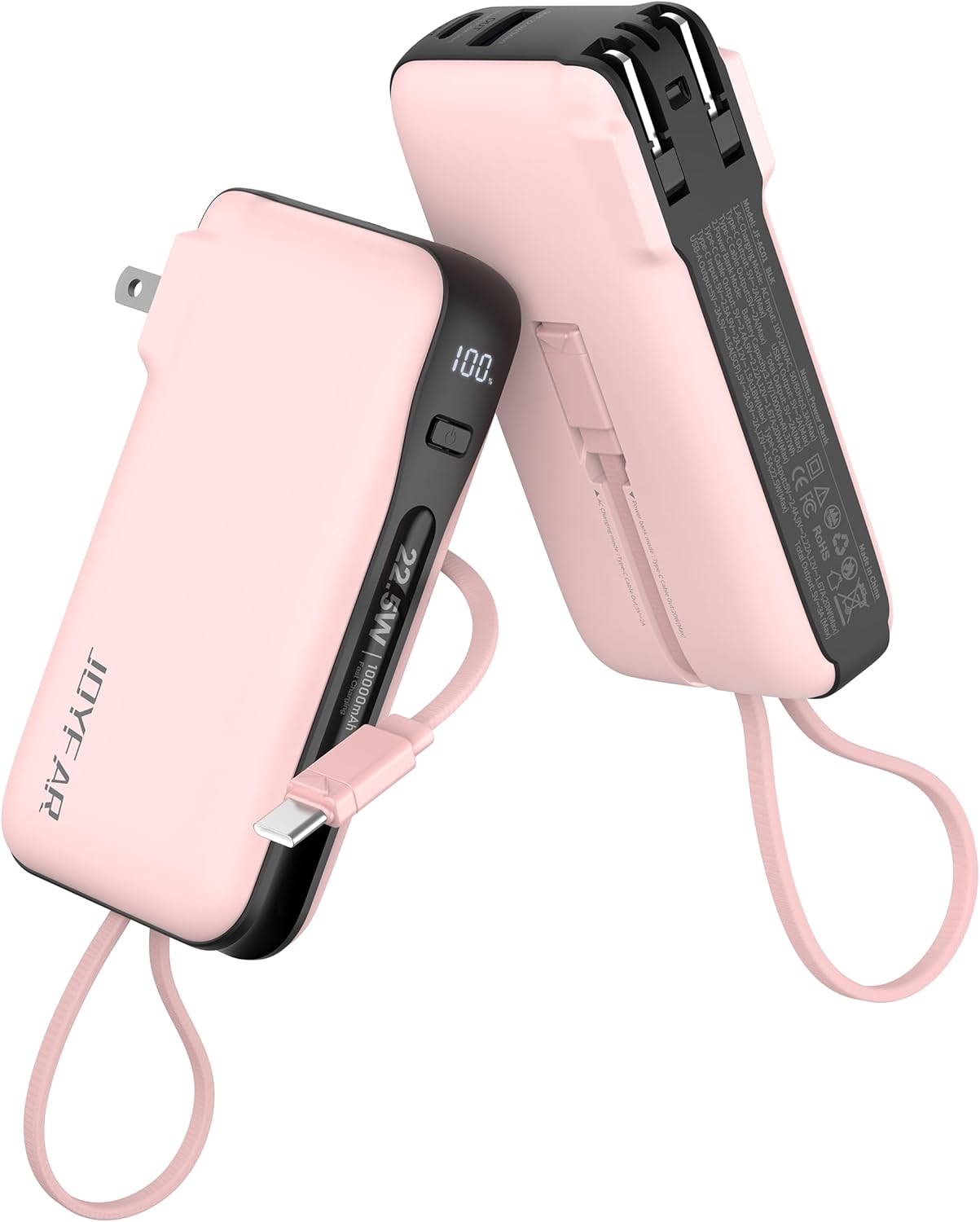 Portable Charger with Built-in USB-C Cable & Plug for Travel