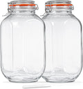 1 Gallon Square Glass Storage Jars with Airtight Lids - Large 2 Pack